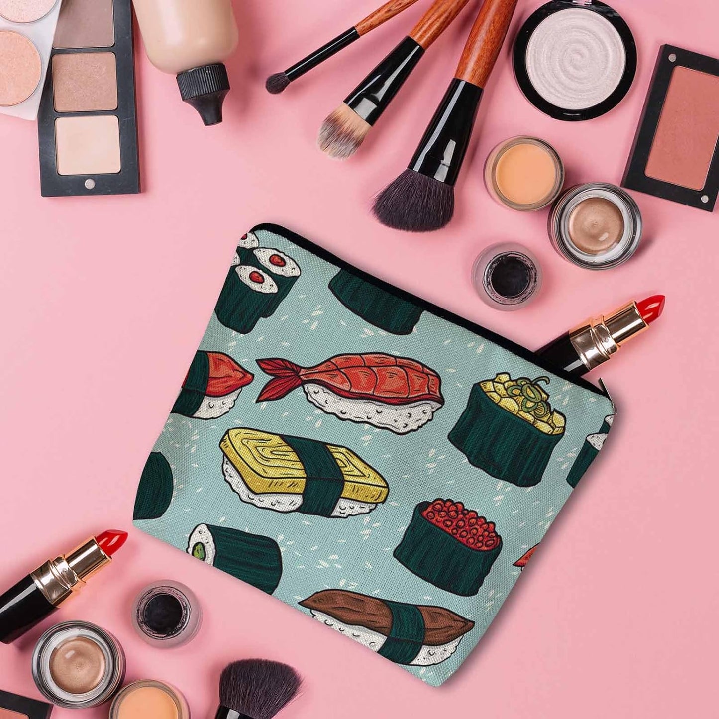 Sushi Cosmetic Travel Bag For Toiletries, Japanese Food Sushi And Rolls Makeup Bag Toiletry Bags