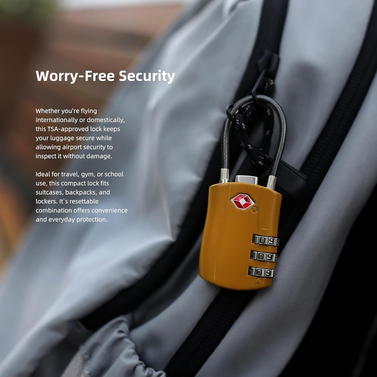 TSA Locks for Luggage, Small Padlock Combination with Cable, Luggage Locks TSA Approved, Combo Padlock with Code, for Travel Suitcase, Gym Locker, Gun Case, Backpack Zipper (Black+Golden)