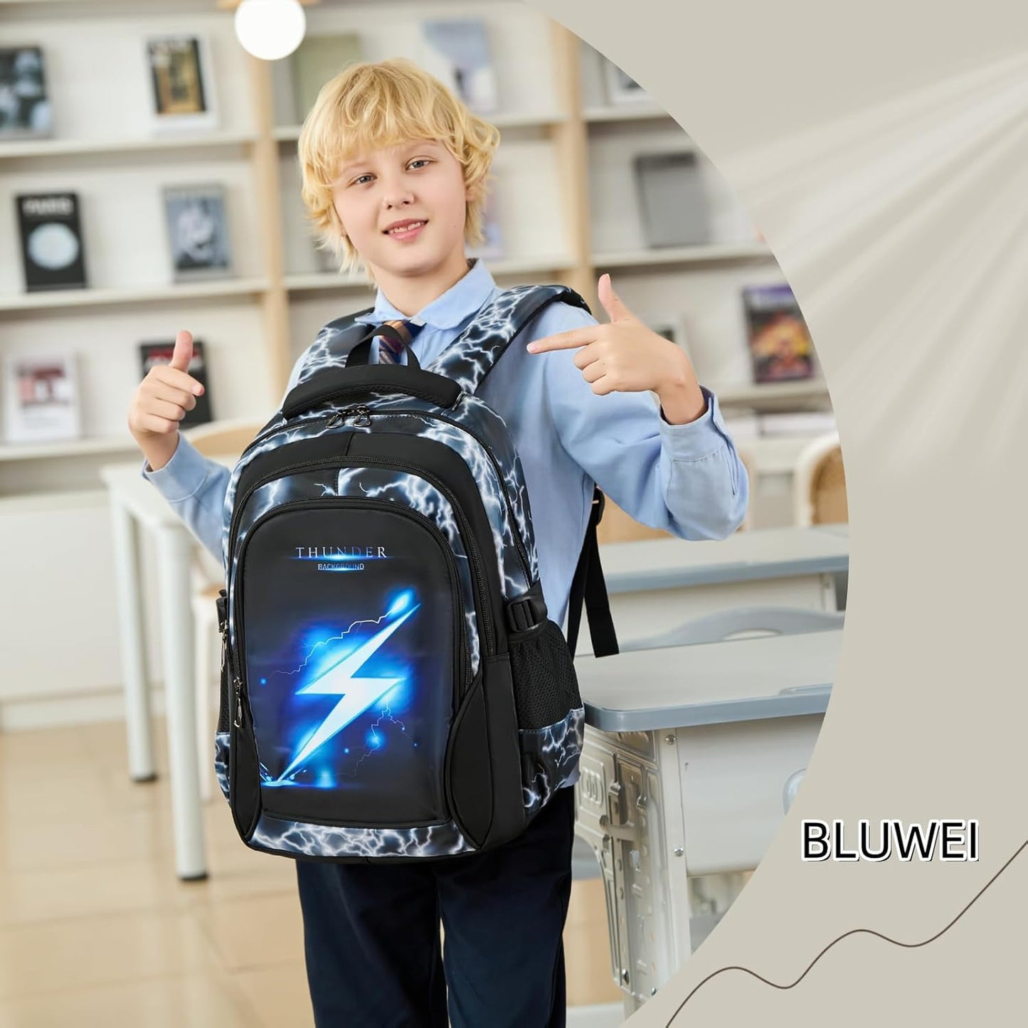 Boys Backpack for Kids Elementary School Bags Lightning Teens Durable Bookbag (black)