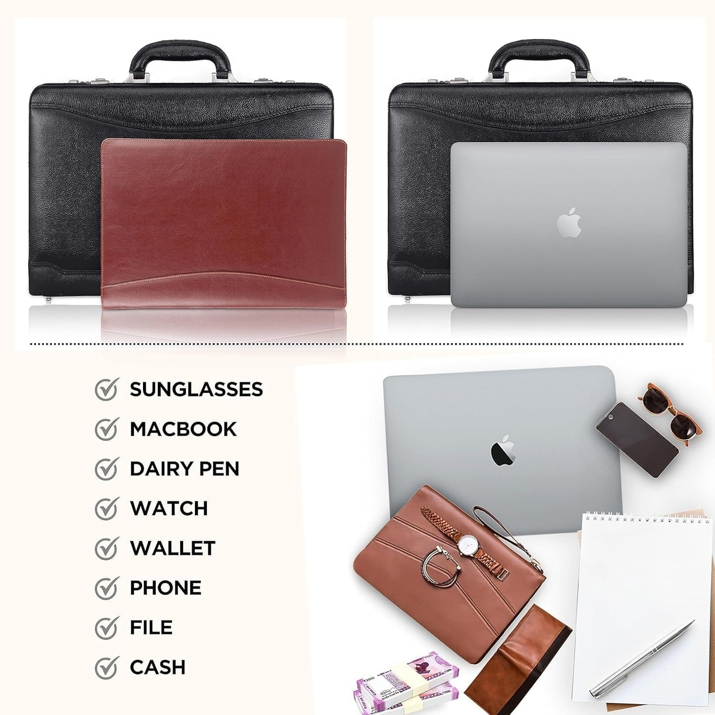 Full Grain Leather Briefcase Attache Case For Unisex Size L18 * W5 * H12 Inches Expandable Briefcase Bag