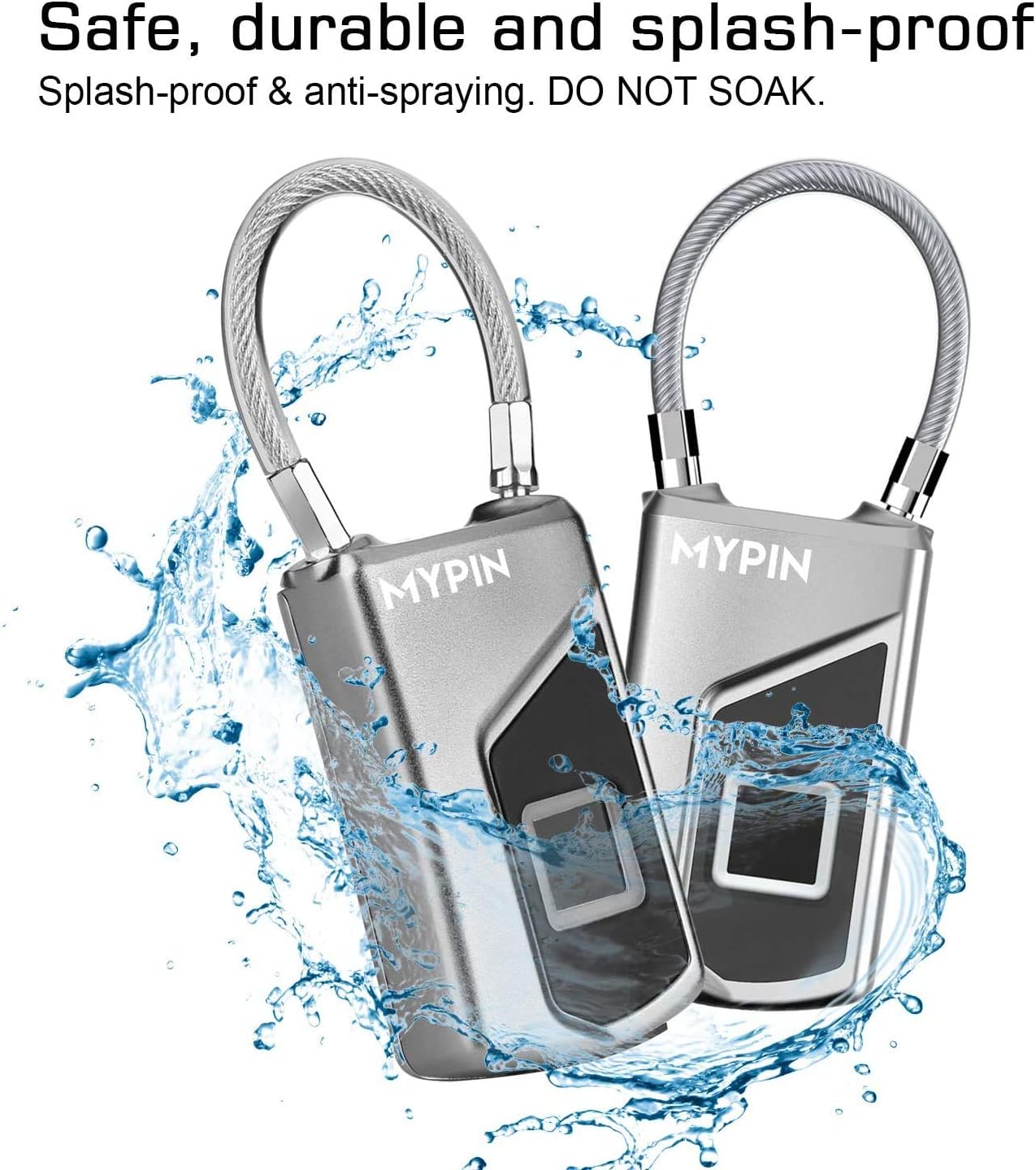 Fingerprint Lock with Key Backup, Smart keyless Waterproof Fingerprint Padlock Ideal for Gym, Door