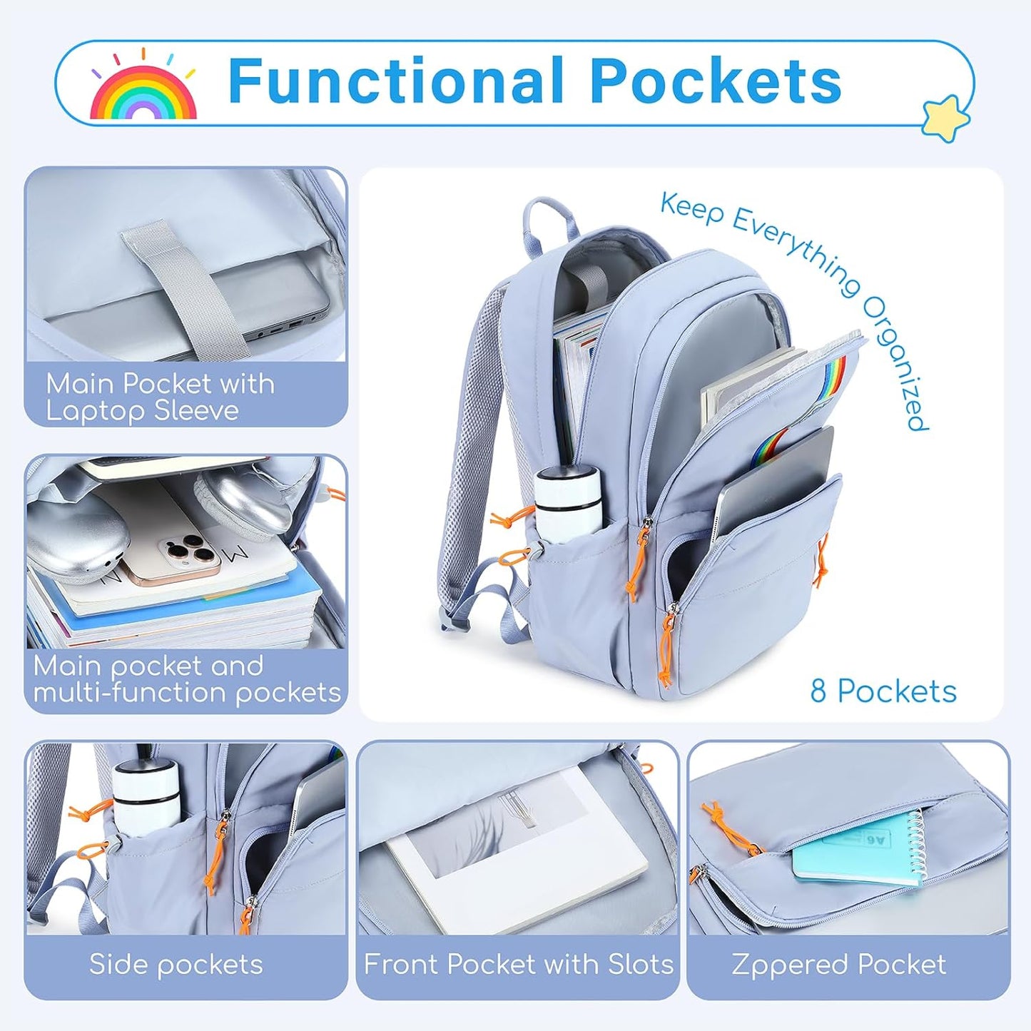 CAMTOP School Backpack for Girls, Kids Backpack for Elementary Middle Ages 8-10 Fit 15.6 Inch Laptop, Lightweight Travel Casual Daypack