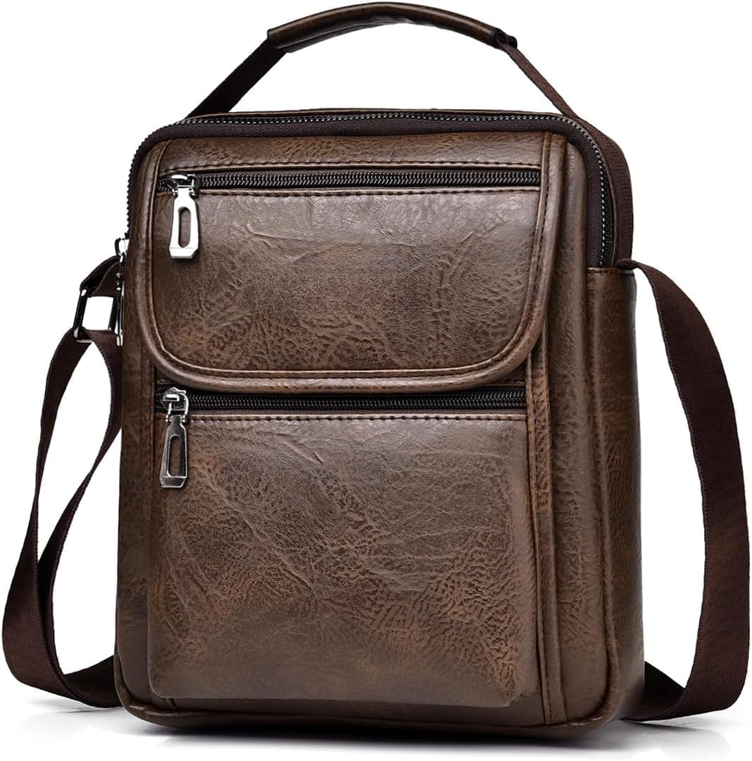 Zipper Buckle Leather Messenger Bag Vintage Handle Shoulder Crossbody Purse Genuine Leather for Daily Office Use