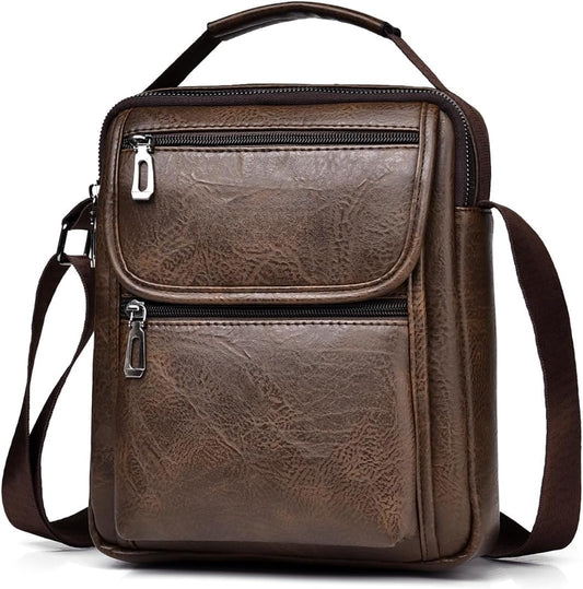 Zipper Buckle Leather Messenger Bag Vintage Handle Shoulder Crossbody Purse Genuine Leather for Daily Office Use