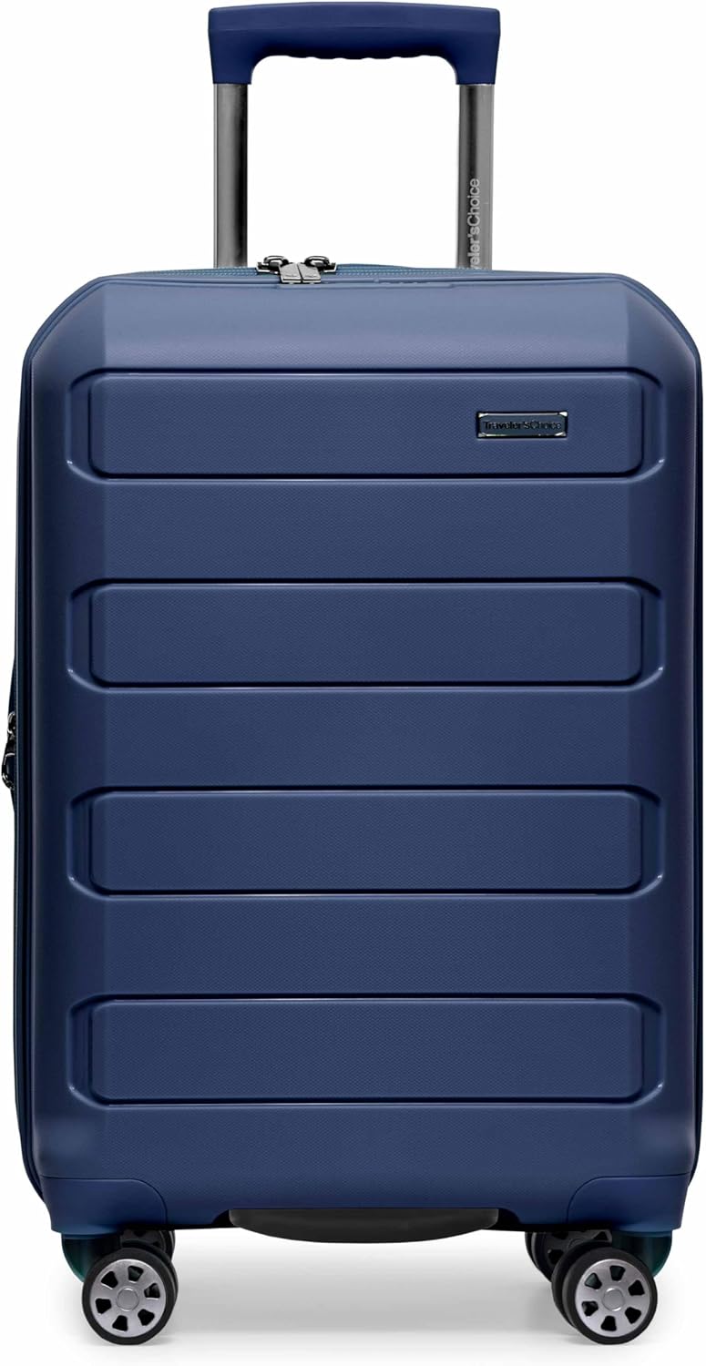 Traveler's Choice Pagosa Indestructible Hardshell Expandable Spinner Luggage, Navy, 2-Piece Set (22/26)