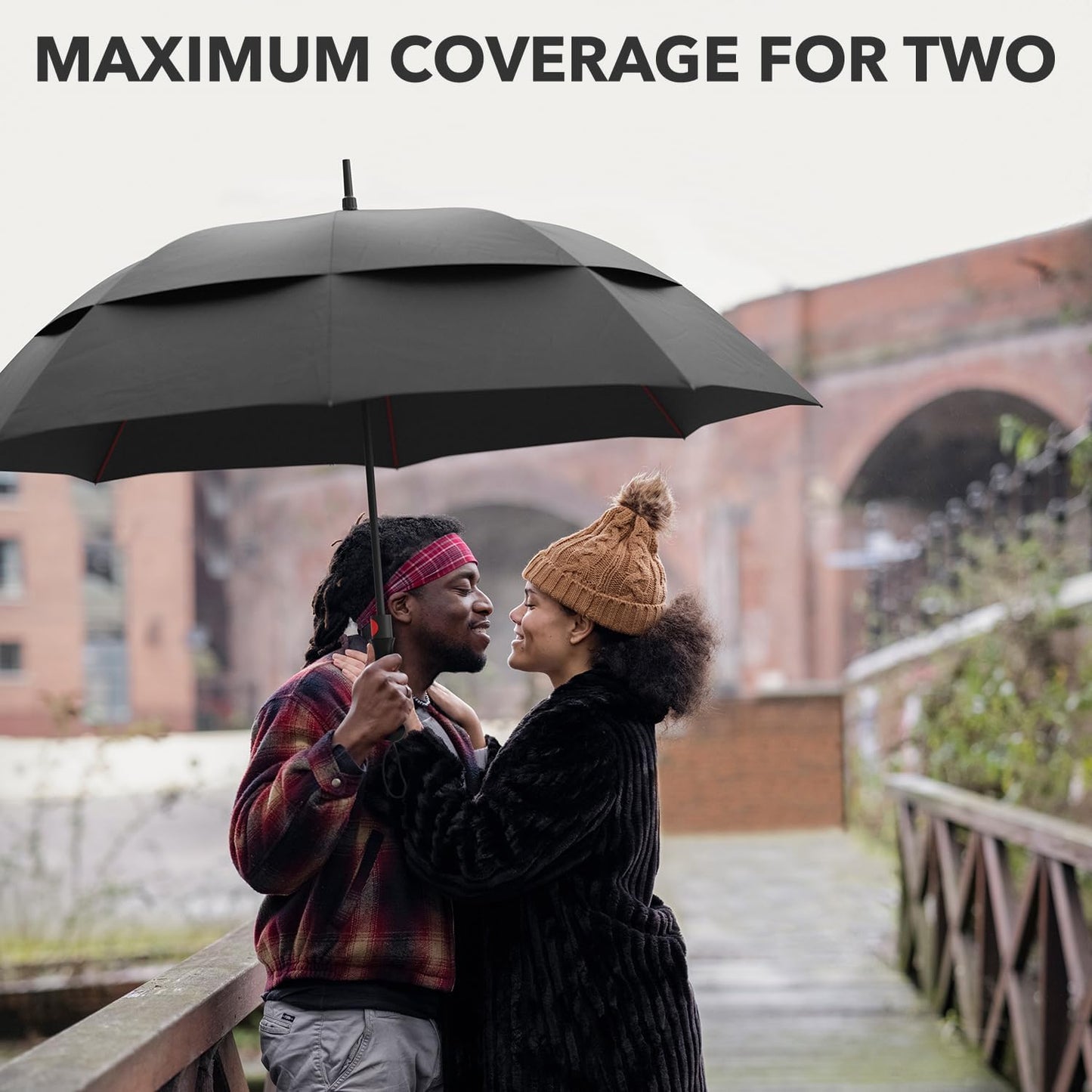 Repel Umbrella Extra Large Windproof Golf Umbrella - Covers 2 People - 60" Wide Vented Double Canopy with Reinforced Fiberglass Ribs, Waterproof Coated Canopy