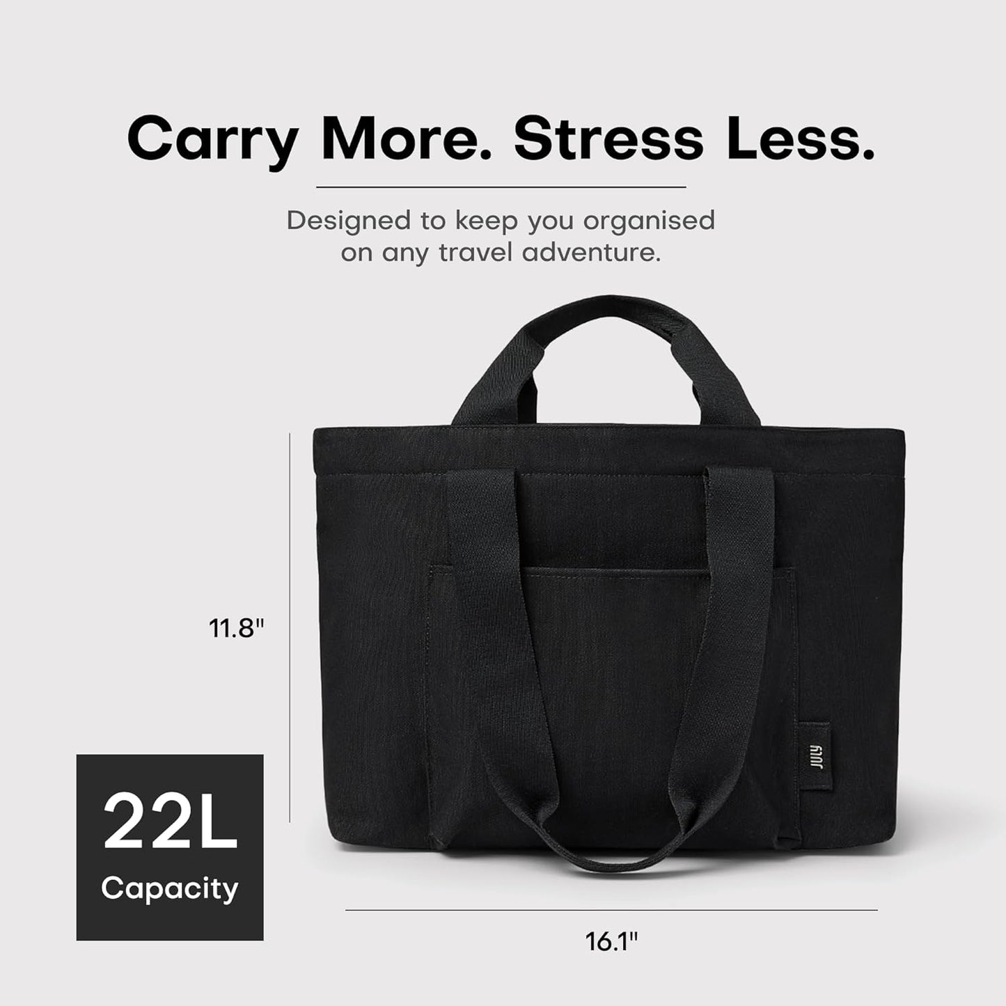 Everyday Large Tote Bag for Women with Laptop Sleeve, Pass-Through Band, Luggage Sleeve, Drink Bottle Holder, Simple Modern Tote Bag for Travel, Work, Commute & Daily Use - 22L - Black