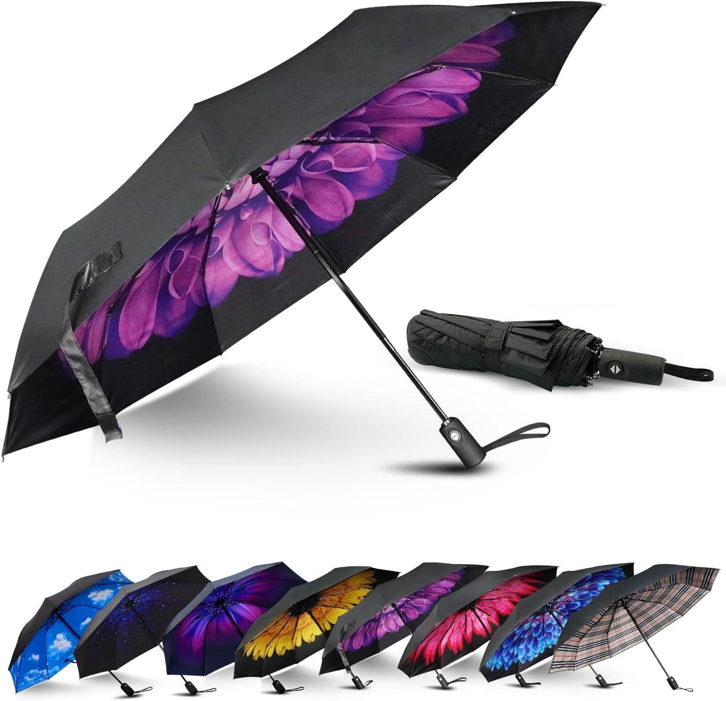 LLanxiry Compact Travel Umbrella, Windproof UV Protection Mini Folding Umbrellas for Rain Small Portable Umbrella for Travel Outdoor Use
