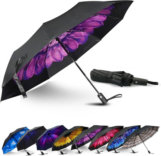 LLanxiry Compact Travel Umbrella, Windproof UV Protection Mini Folding Umbrellas for Rain Small Portable Umbrella for Travel Outdoor Use