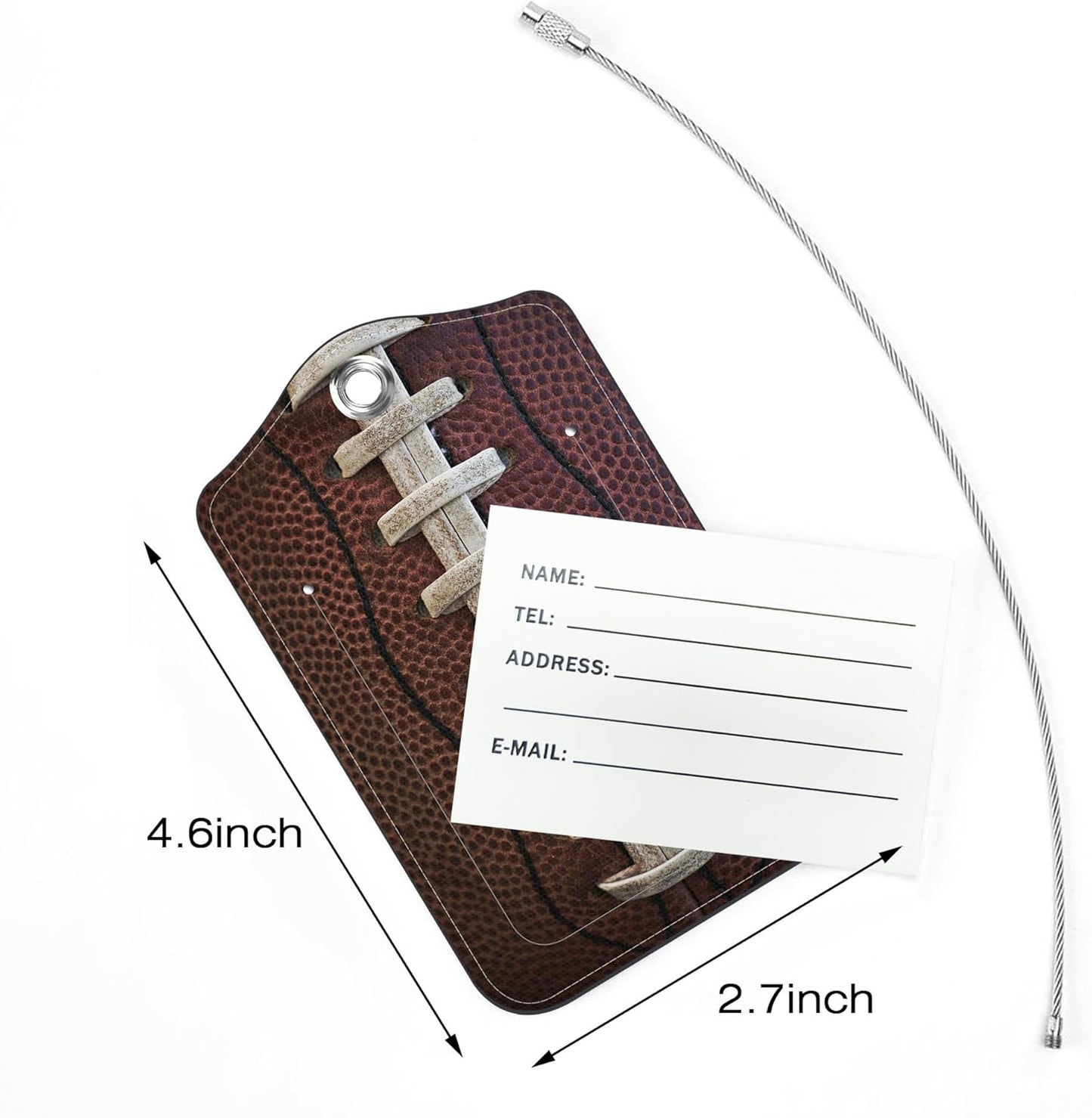 2 Pack Luggage Tags for Suitcase,American Football Close-up PU Leather Idea Baggage Tag with Name Labels Privacy Cover Metal Ring Men and Women Travel Cruise Labels