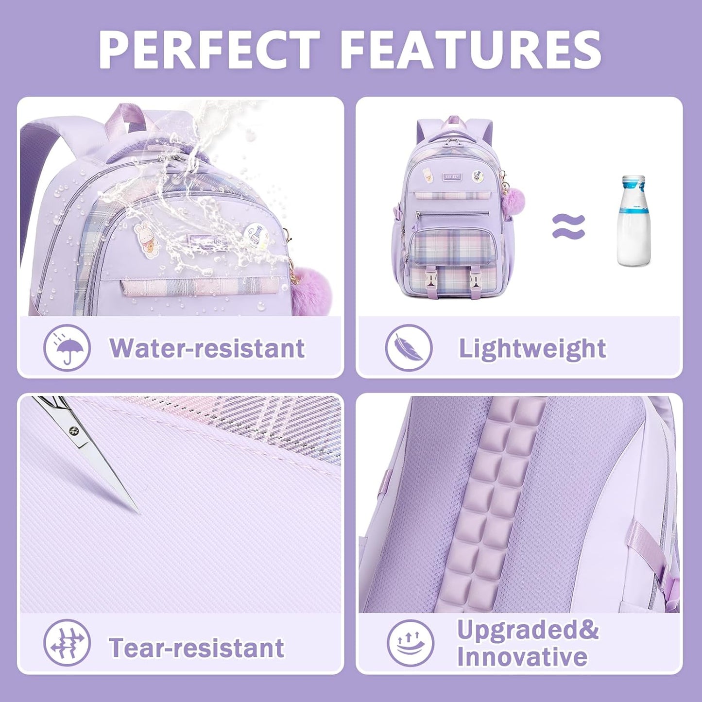 Girls Backpack for School, Kawaii Bookbag for Teen Multiple Pockets Kids Backpack for Primary