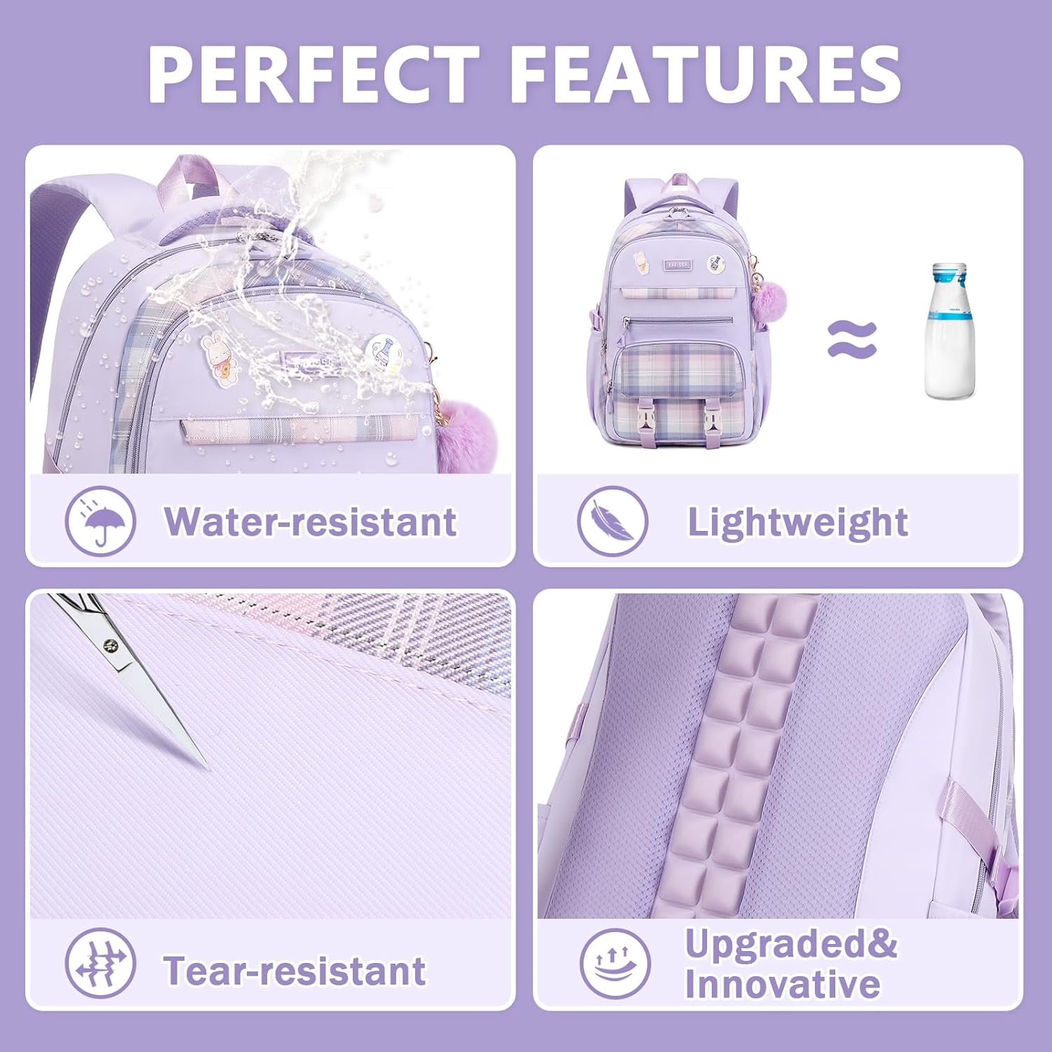Girls Backpack for School, Kawaii Bookbag for Teen Multiple Pockets Kids Backpack for Primary