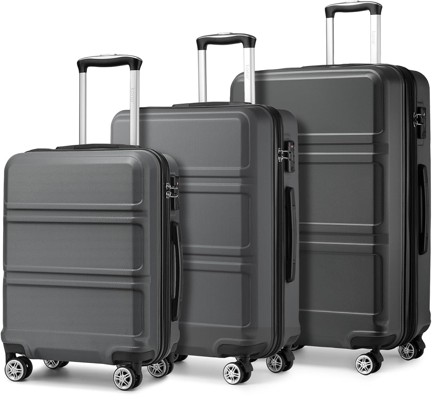 Kono Luggage 3 Piece Set Suitcase Spinner Hardshell Lightweight TSA Lock For Men Women(grey, 3 piece set(20in24in28in))