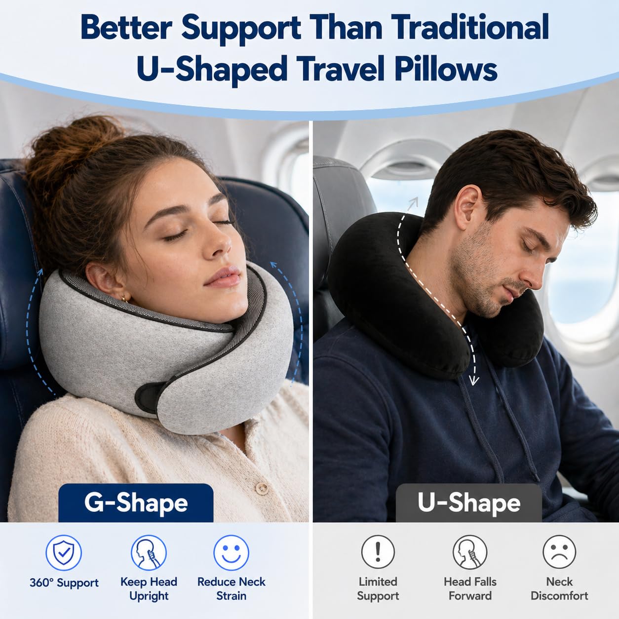 Purroch G-Shape Memory Foam Travel Neck Pillow, Medium Gray