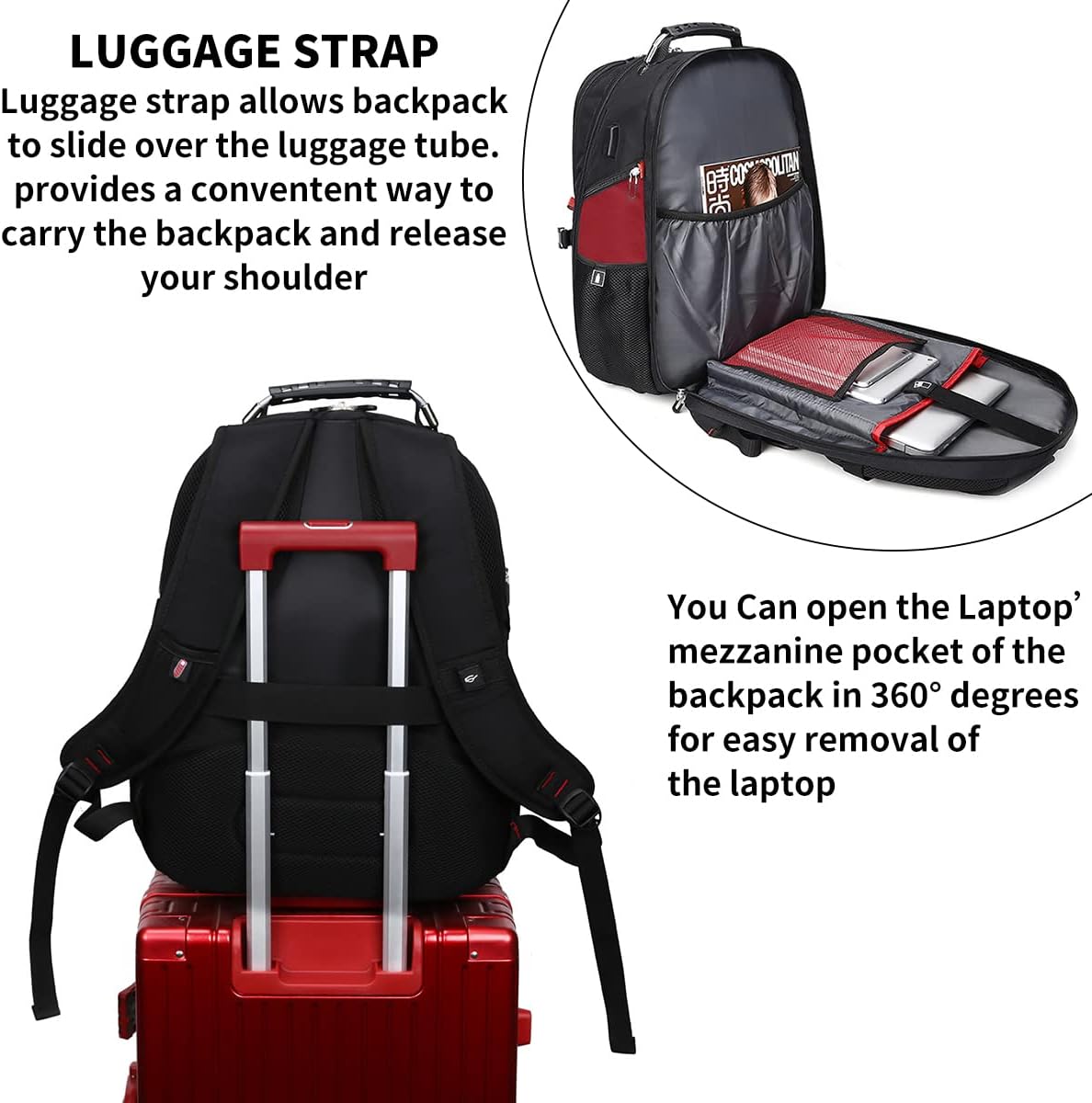 SHRRADOO Extra Large 50L Travel Laptop Backpack with USB Charging Port, College High School