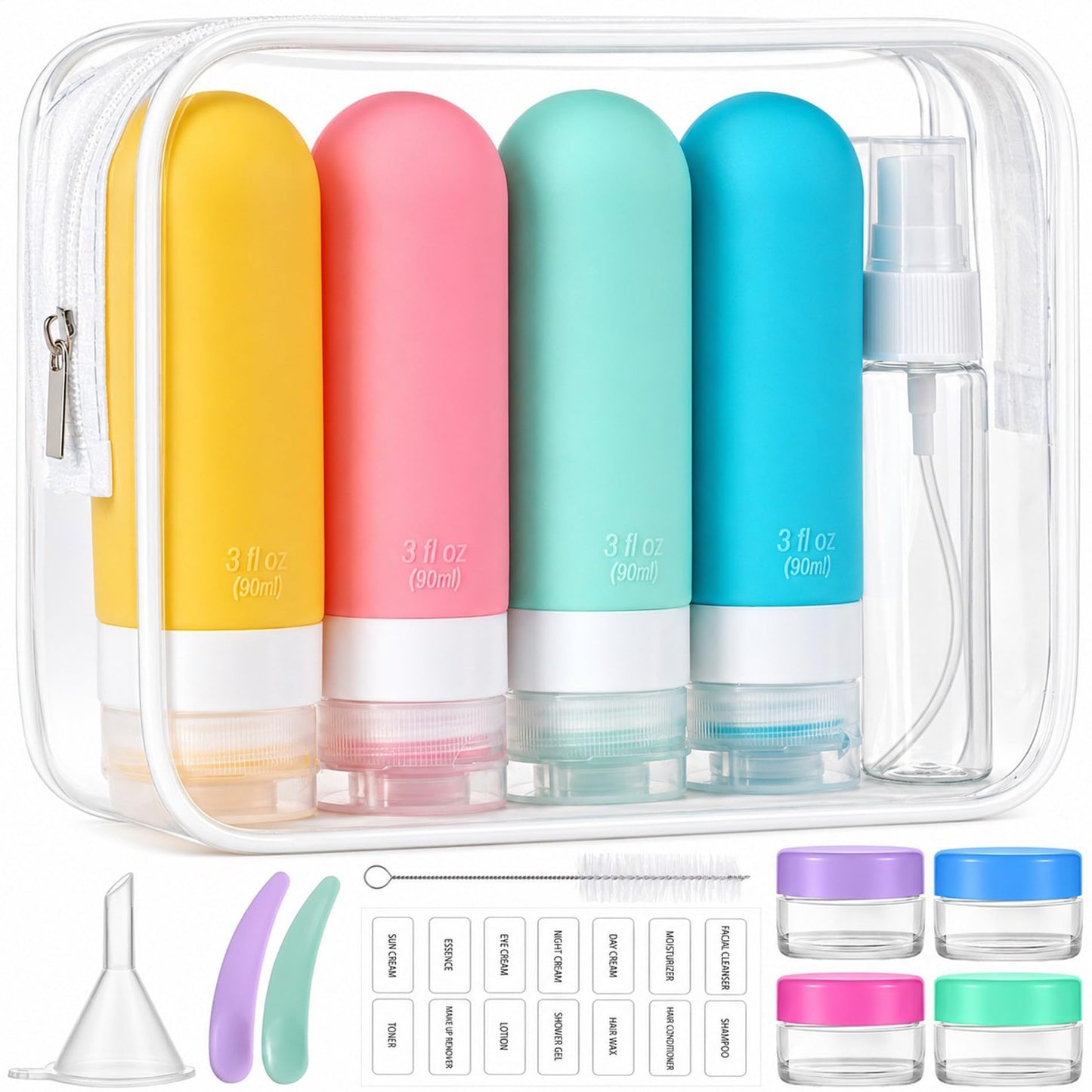 16pack Travel Bottles for Toiletries, TSA Approved LeakProof Squeezable Silicone Toiletry