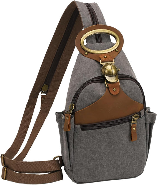 KouLi Buir Canvas Sling bag,Small Crossbody Backpack,Convertible Chest Bag Casual Daypack For Outdoor Cycling Hiking Travel (B3611-D.Grey-N)