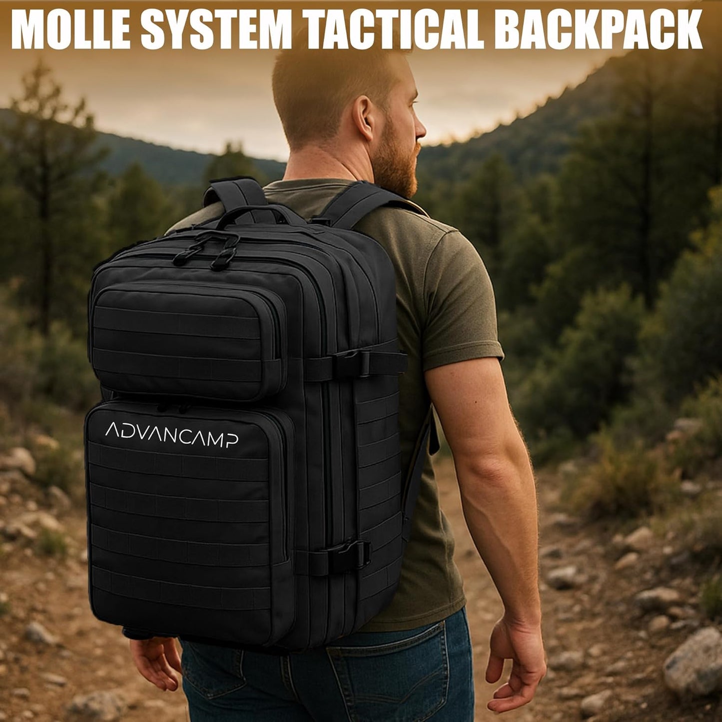 Rucking Backpack for Men, 45L Large Capacity Tactical Military Backpack with Molle Webbing, Durable 900D Oxford Hiking Camping Rucksack