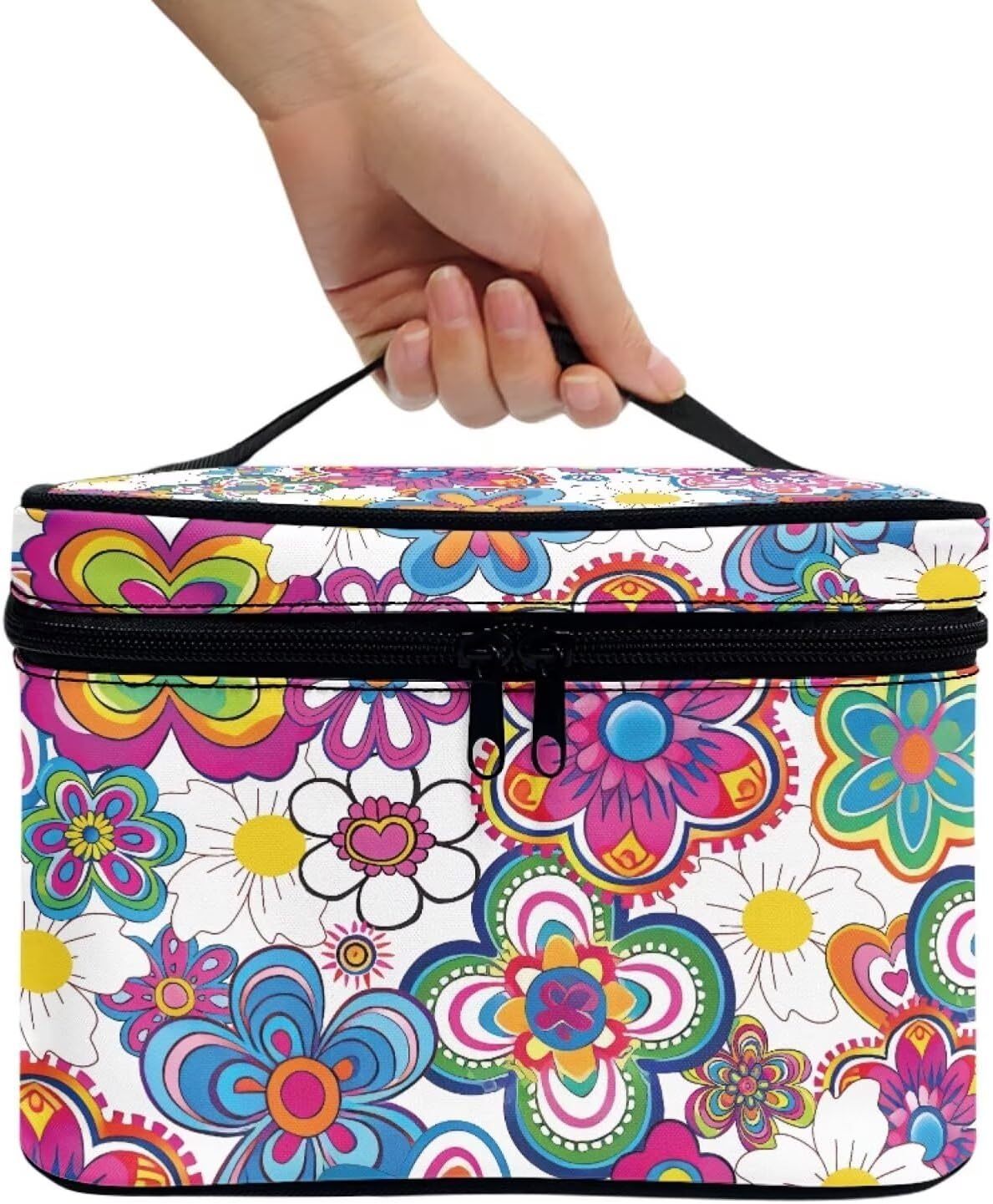 JoyLamoria Boho Flower Makeup Bag Large Capacity Tote Pouch Cosmetic Bag Accessories