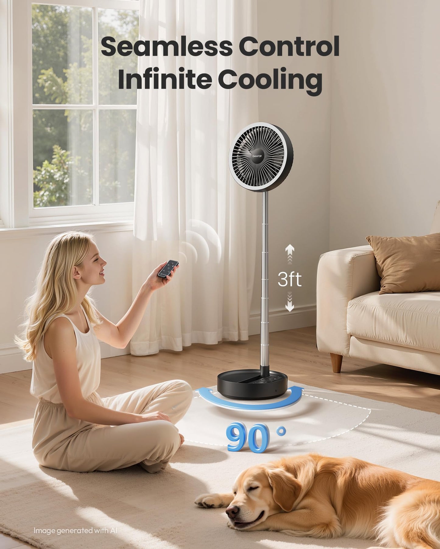 Gaiatop Portable Pedestal Fan 16000mAh Battery [Max 74h Runtime], Foldable Oscillating Standing