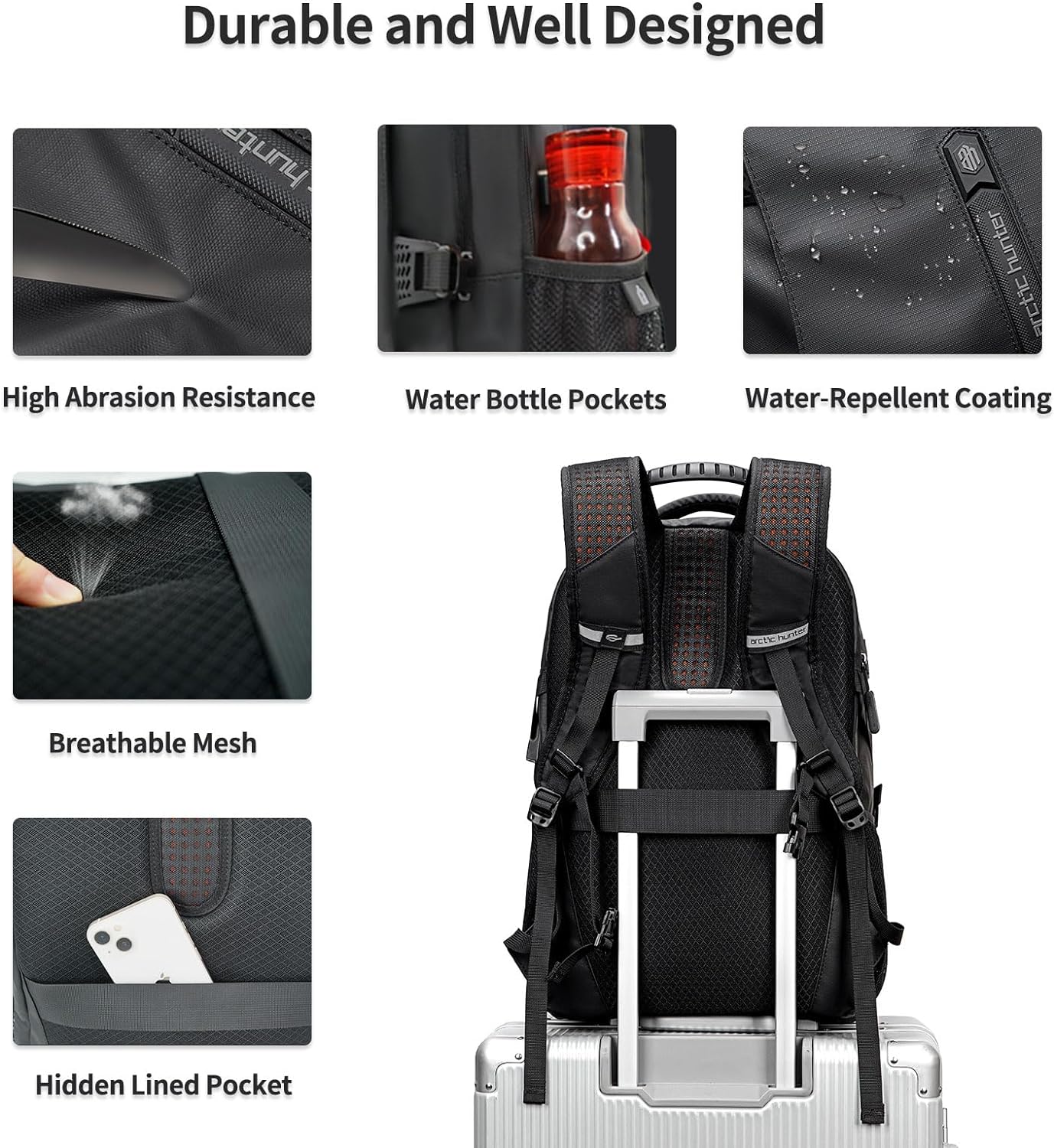 Business Laptop Backpack for Men Work Commuting, 30L Large Travel Carry On Backpack Flight Approved for Airplane, Professional Adult College Backpacks Casual Daypack, Black