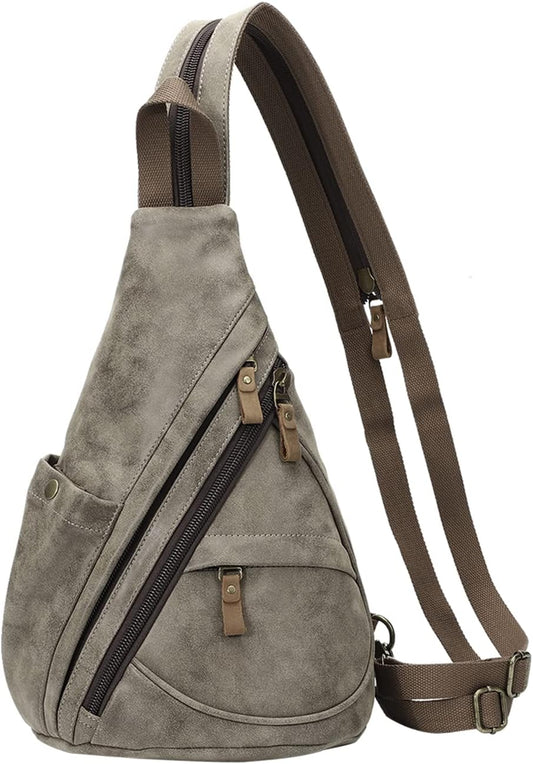 KL928 PU Leather Sling Bag - Small Crossbody Backpack Shoulder Casual Daypack Rucksack for Men Women Outdoor Cycling Hiking Travel (6881-PU-D.Coffee)