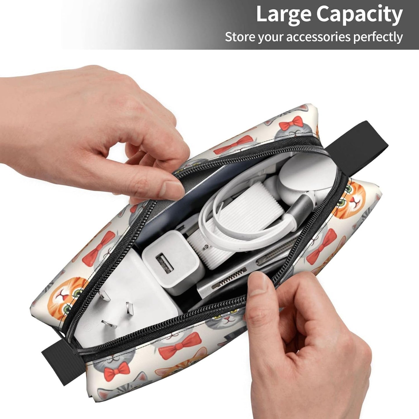 Charming Cat Collection Makeup Bag Small Compact & Durable Travel Cosmetic Bag Organizer Oxford Fabric Impact-Resistant Multi-Purpose Storage Perfect for Travel, Gym, Daily Use