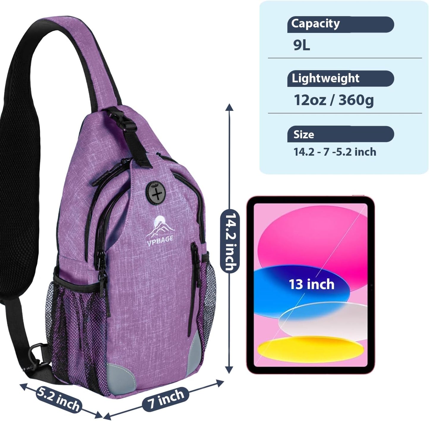 Sling Bag, Crossbody Bag for Men, Cross Body Hiking Backpack, Travel Daypack, Chest Pack with Chest