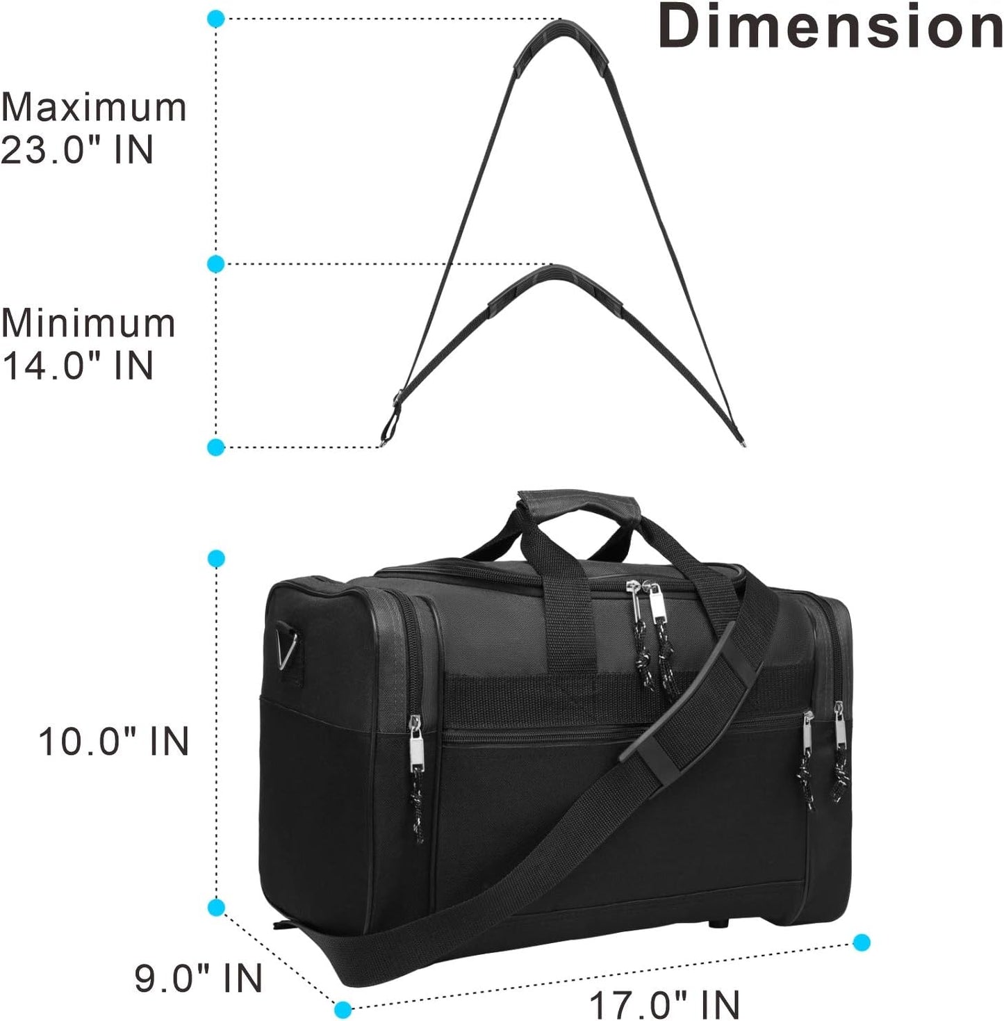 BuyAgain Duffle Bag, 17" Travel Carry On Sport Overnight Weekender Duffel Gym Bag with Adjustable Strap For Men Or Women