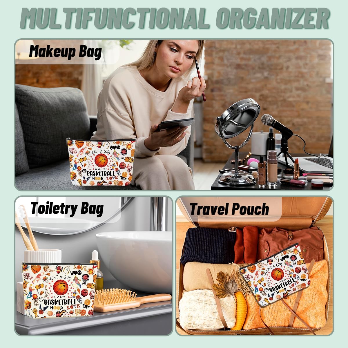 4PCS Basketball Gifts Cosmetic Bag Toiletry Bag Birthday Graduation Makeup Bags for Women Basketball Gifts for Girls Women Girlfriend Basketballs Lover Fan
