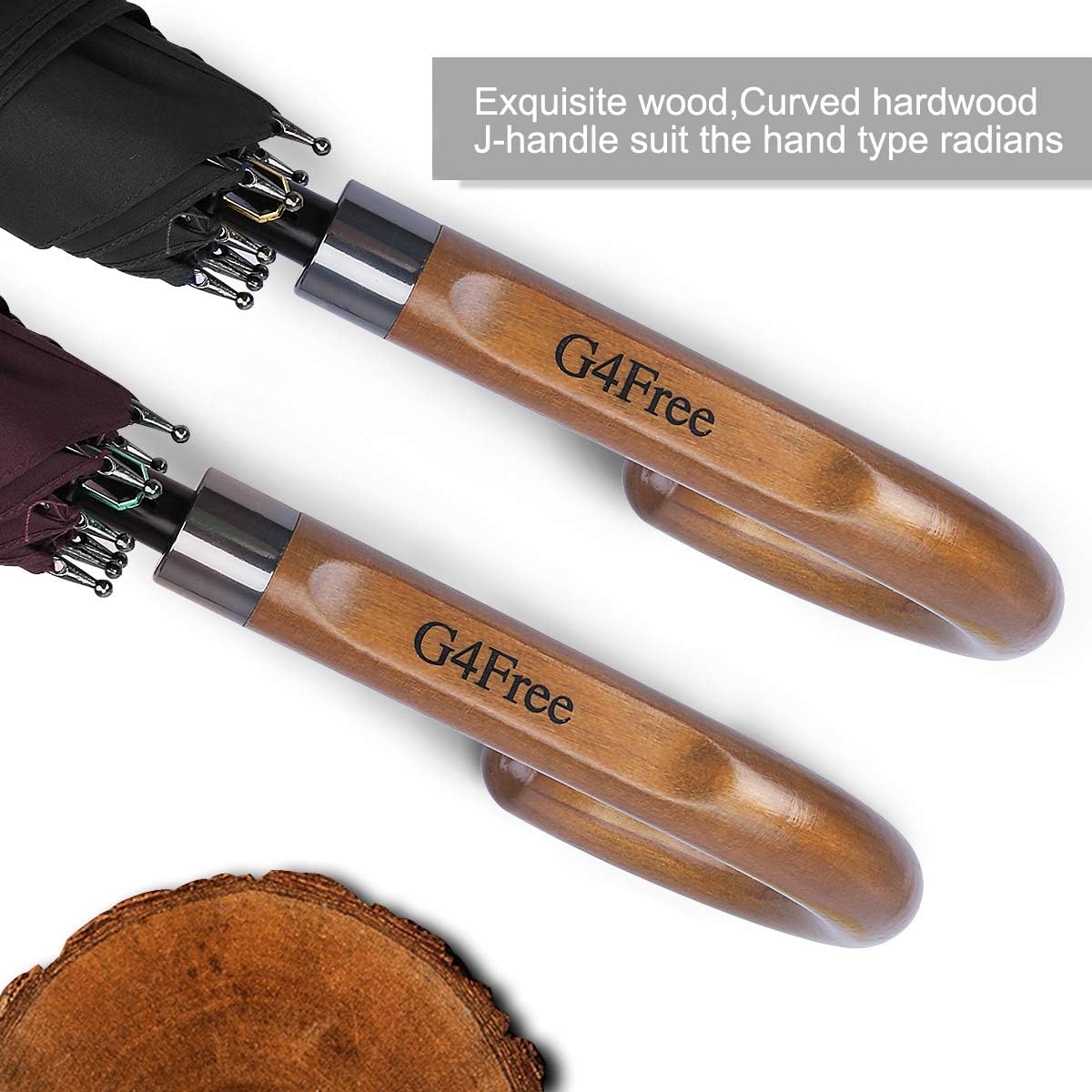 G4Free 52/62inch Wooden J Handle Golf Umbrella Windproof UV Protection Classic Stick Wedding Cane Umbrellas, Auto Open Cane Hook Handle