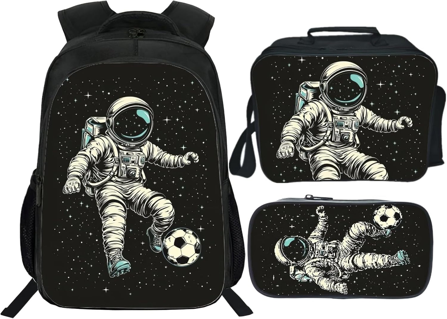 Soccer Backpack Kids Sports Bookbag 16inch Schoolbag With Lunch Box Bag And Pencil Case Set For Boys Girls