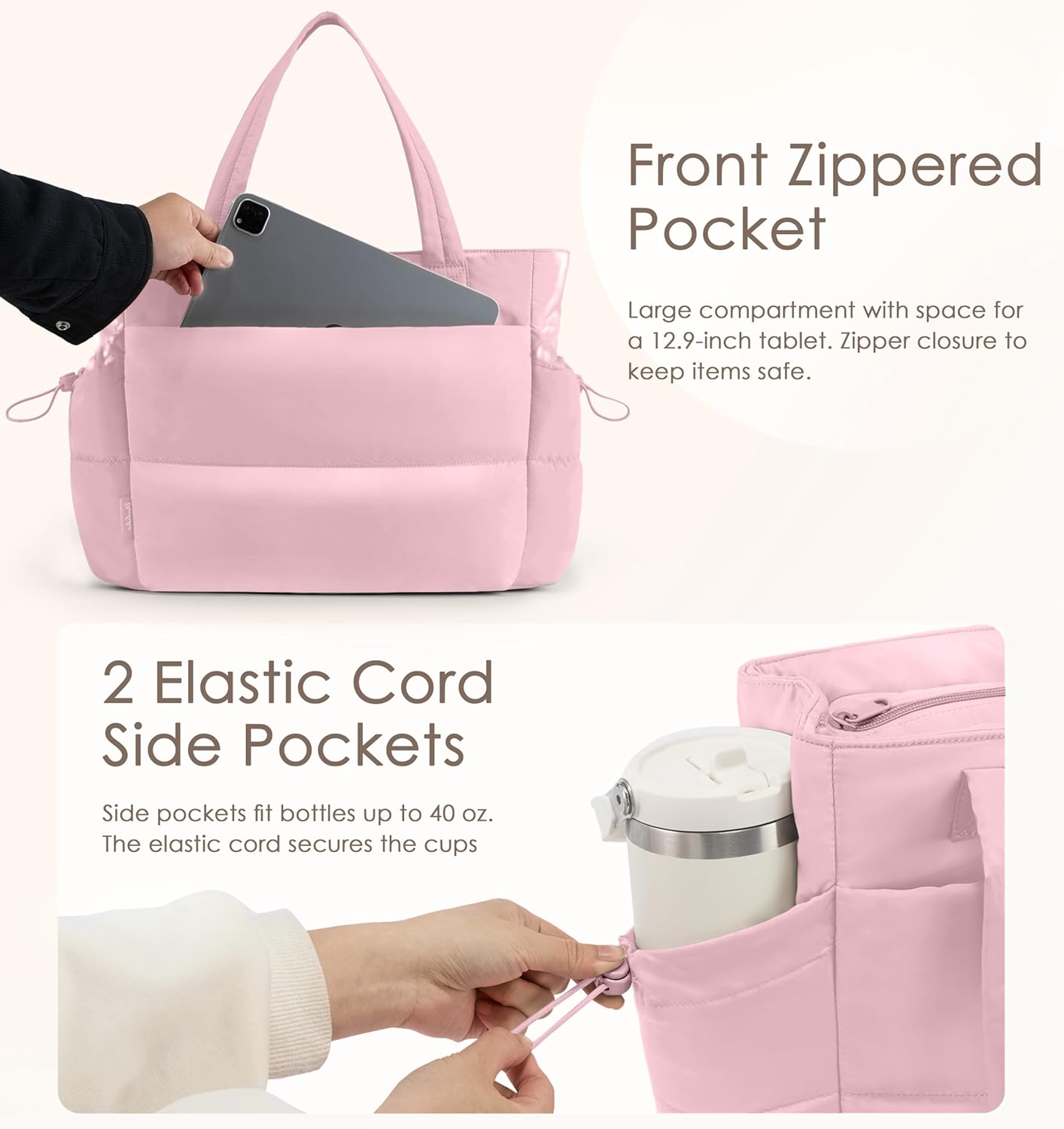Tote Bag for Women Puffy Work Bags for Women with Zipper Lightweight Quilted Puffer Tote Bag for Travel, Teacher, Nurse