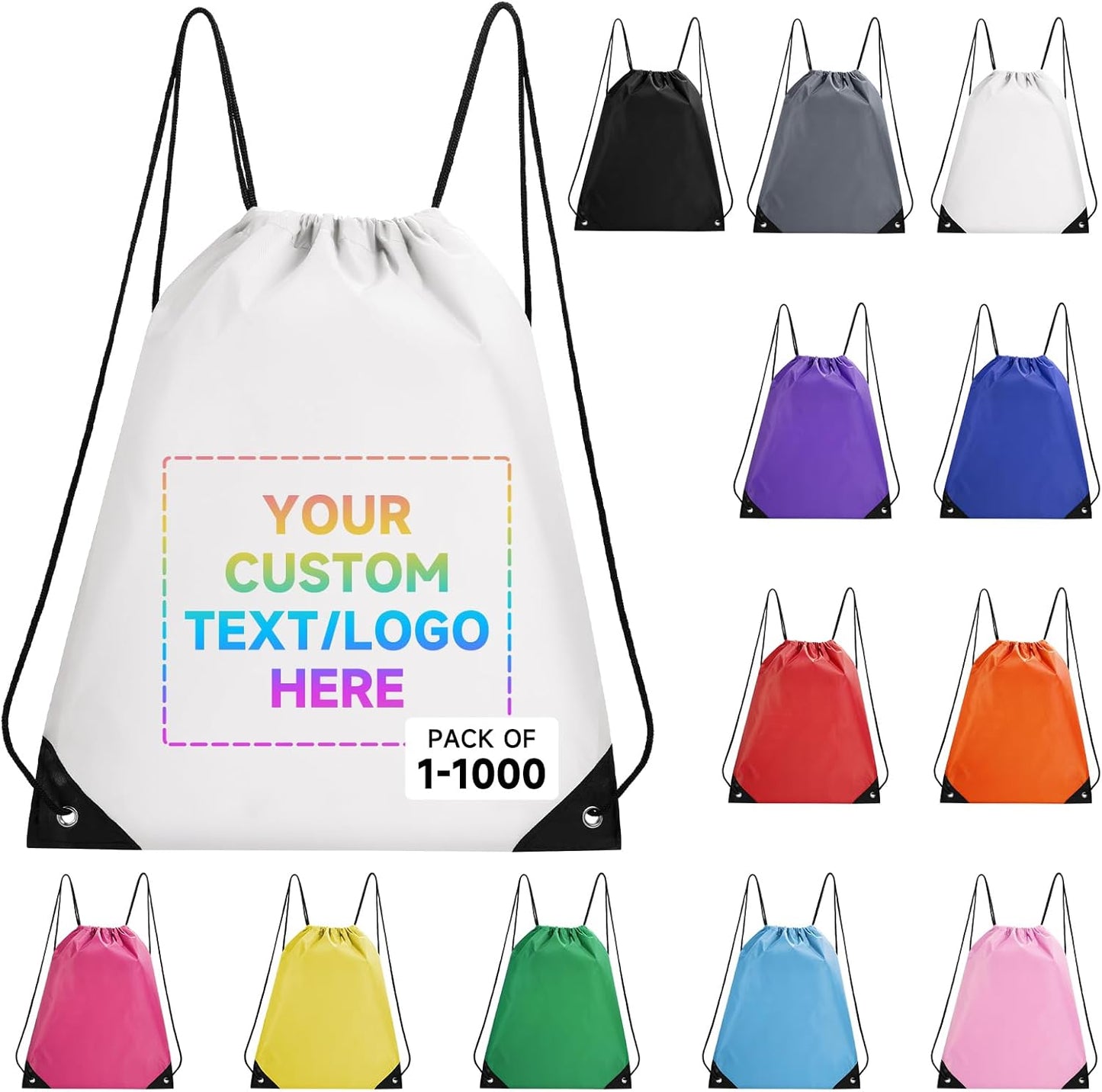 Custom Drawstring Bags With Logo, 100 Pack Personalized Text Drawstring Backpack Bulk Great for