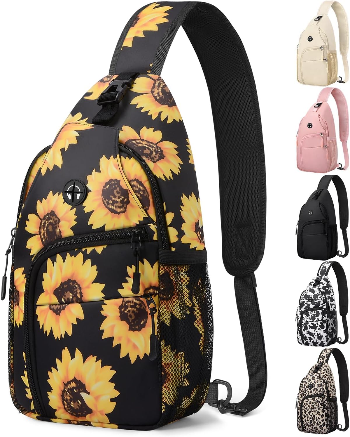 Crossbody Bags for Women Man Waterproof Sling Bag Backpack Trendy Casual Cross Body Bag with Convertible Shoulder Strap Chest Bag for Camping Hiking Travel Essentials (Sunflower, Medium)