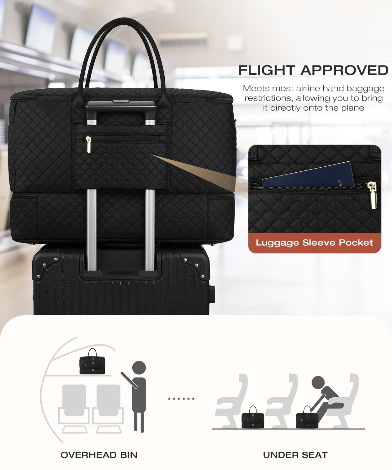 CLOKARS Travel Duffle Bag, Wide Open Large Weekender Bag for Women with Shoe Compartment, Carry on
