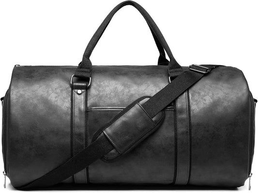 Carry on Garment Bags for Travel Leather Garment Duffle Bag Convertible Mens Suit Travel Bags with Shoe Compartment,Waterproof,Perfect for Business Travel/Husband Gifts (Black)