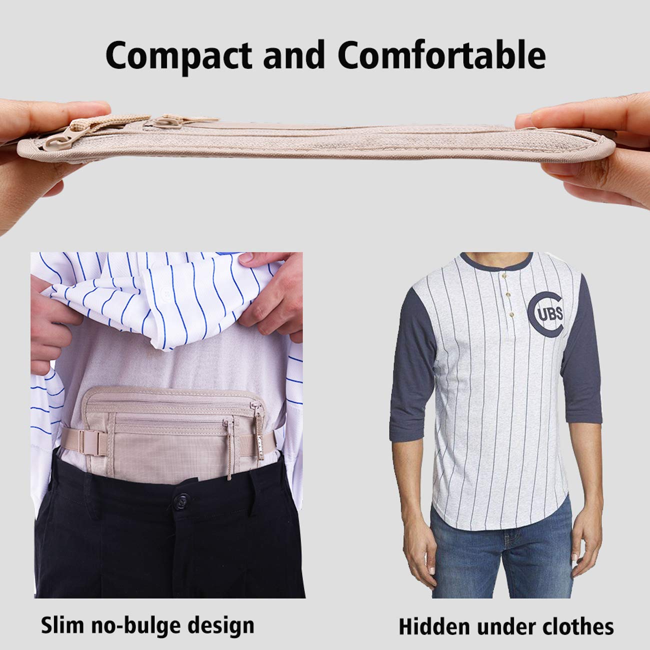 Money Belt for Travel, Slim RFID Blocking Women and Men Hidden Travel Pouch Under Clothes, Passport