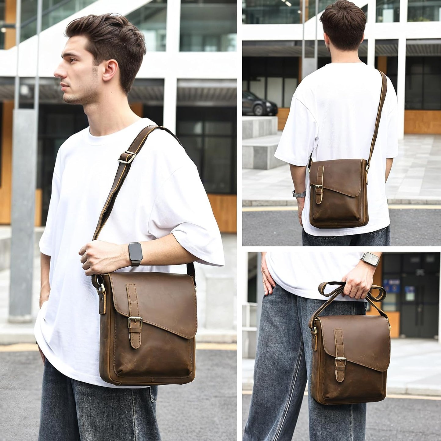 Men Leather Messenger Bag Vintage Working Shoulder Crossbody Bags Purse Daypack Handbags for Women Gift