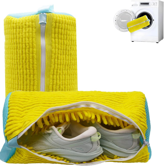 Shoe Laundry Bag for Washing Machine, 2pcs Sneaker Cleaning Bags with Microfiber Lining, Reusable Shoe Wash Bags for Washer & Dryer, Protective Laundry Mesh Bags for Shoes
