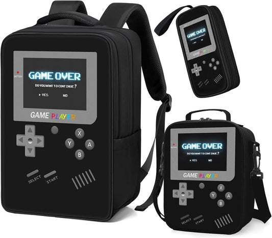 School Backpack for Boys,3pcs Gamer Boys Backpack with Lunch Box Set for Kids Children Teens Elementary Middle School,17" Large Capacity Student Bookbag & Multifunctional Video Game Travel Bag