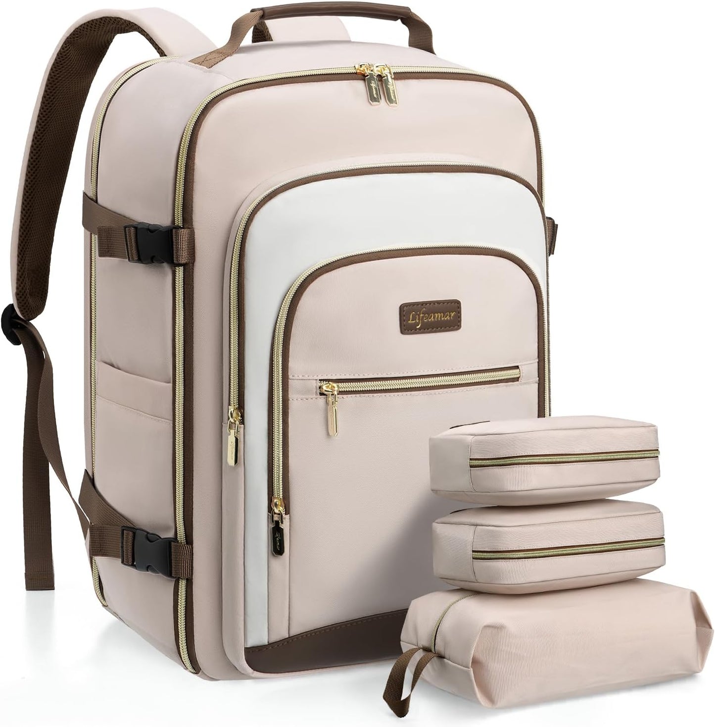 40L Travel Backpack for Women, Carry On Bag Flight Approved, Waterproof Backpack with 3 Packing Cubes, Weekender Personal Item Bag for Airplane Travel Essentials, TSA Approved