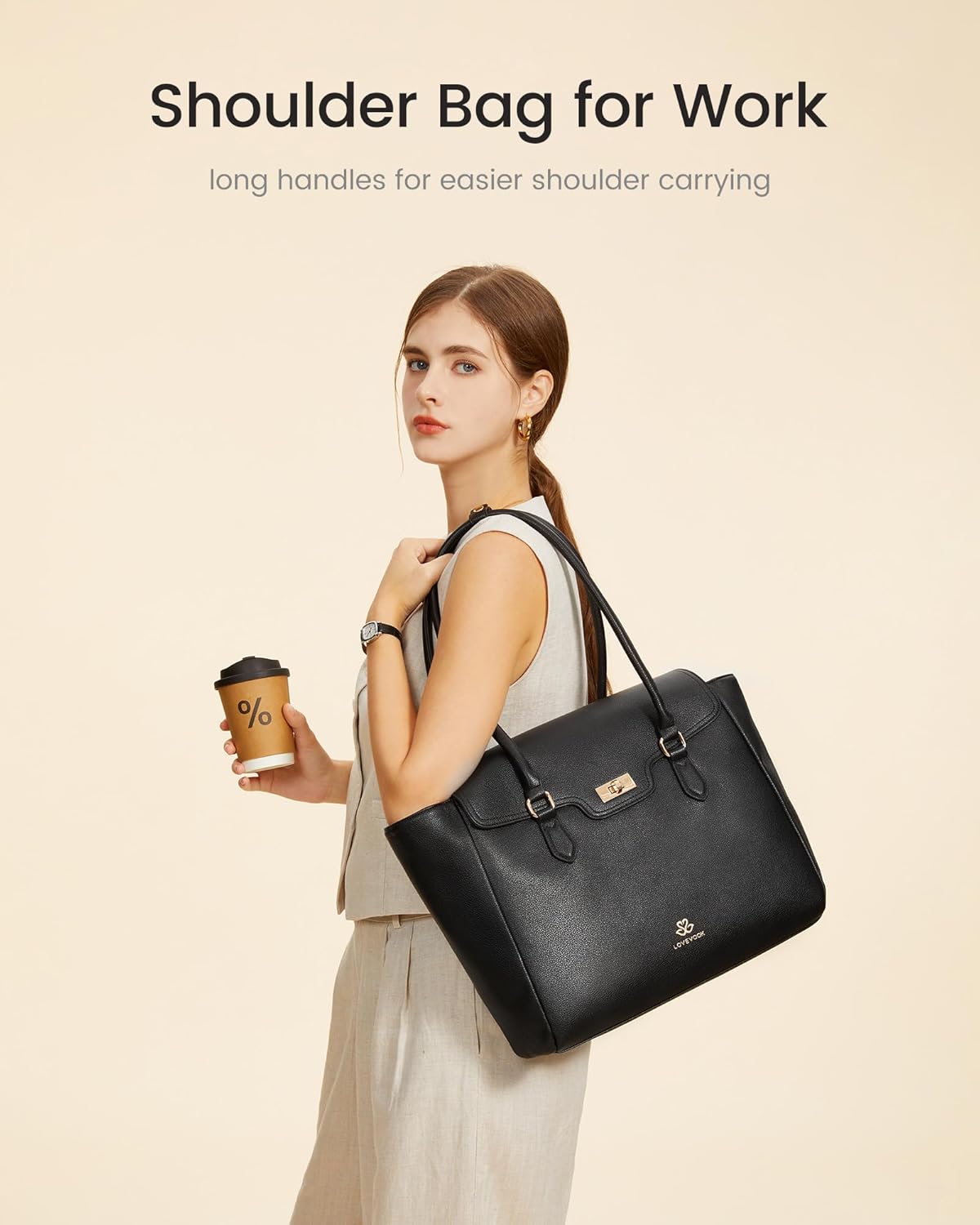 LOVEVOOK Laptop Bag for Women Soft Leather Work Bag, Office Shoulder Tote Purse with Flap Briefcase for Teacher Nurse
