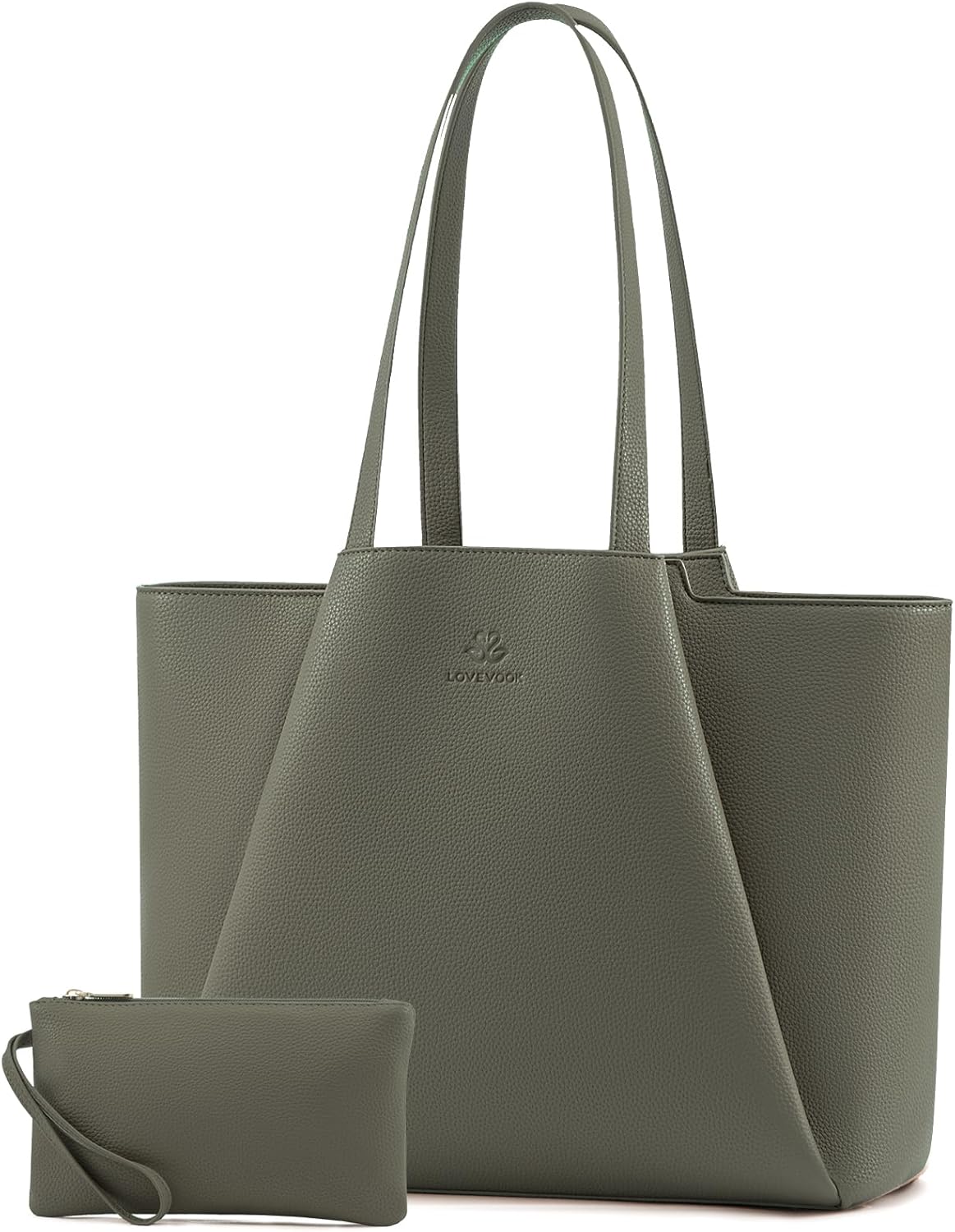 LOVEVOOK Laptop Tote for Women - 15.6 Inch Faux Leather Laptop Bag with Clutch, Large Capacity Office Purse Computer Briefcase for Casual Business Travel,Dark Green