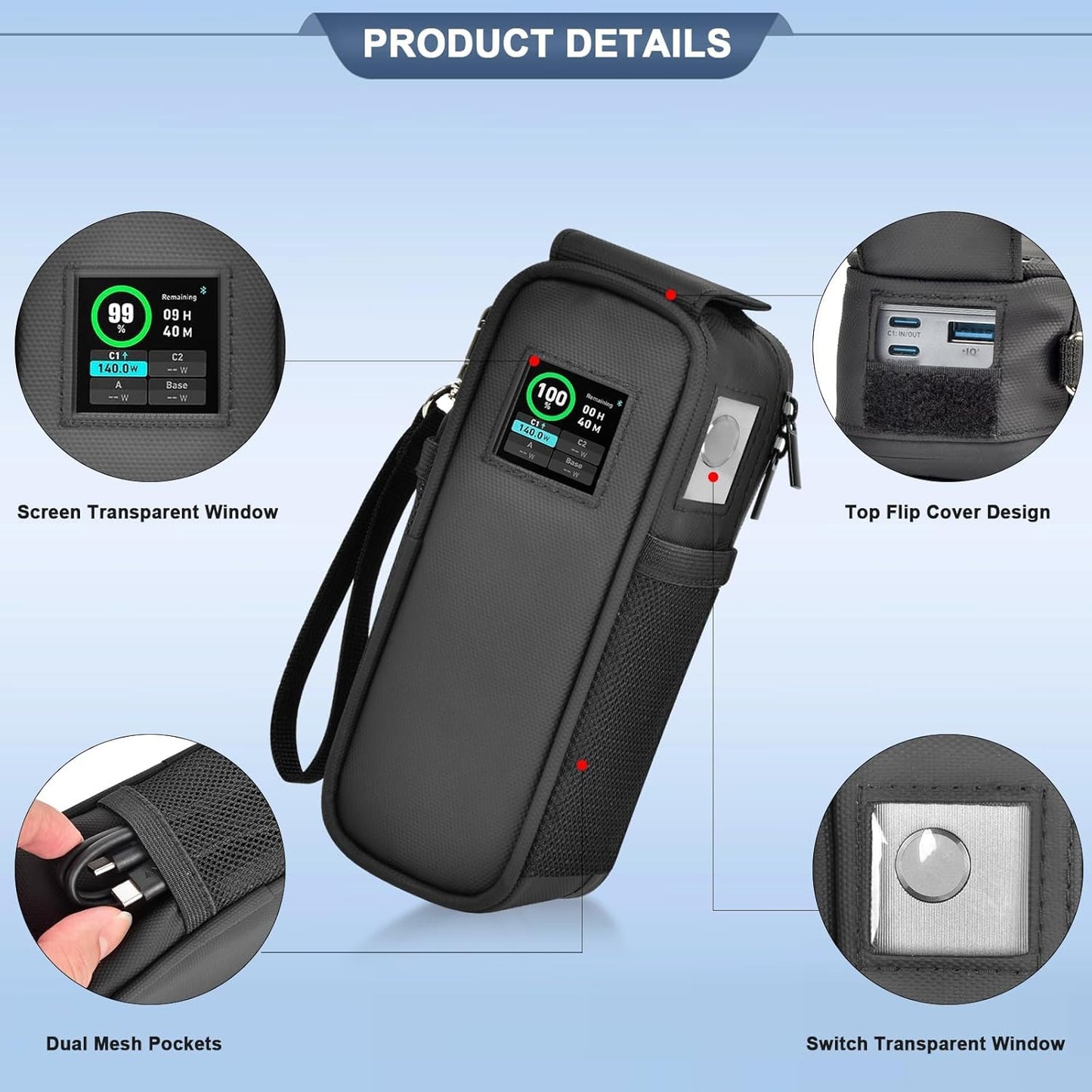 Case Compatible with Anker Prime 27,650mah Power Bank 250w, Laptop Phone Computer Battery Chargers Travel Carrying Holder for Anker 737 Portable Charger Fast Charging &USB Cables, Adapters (Bag Only)