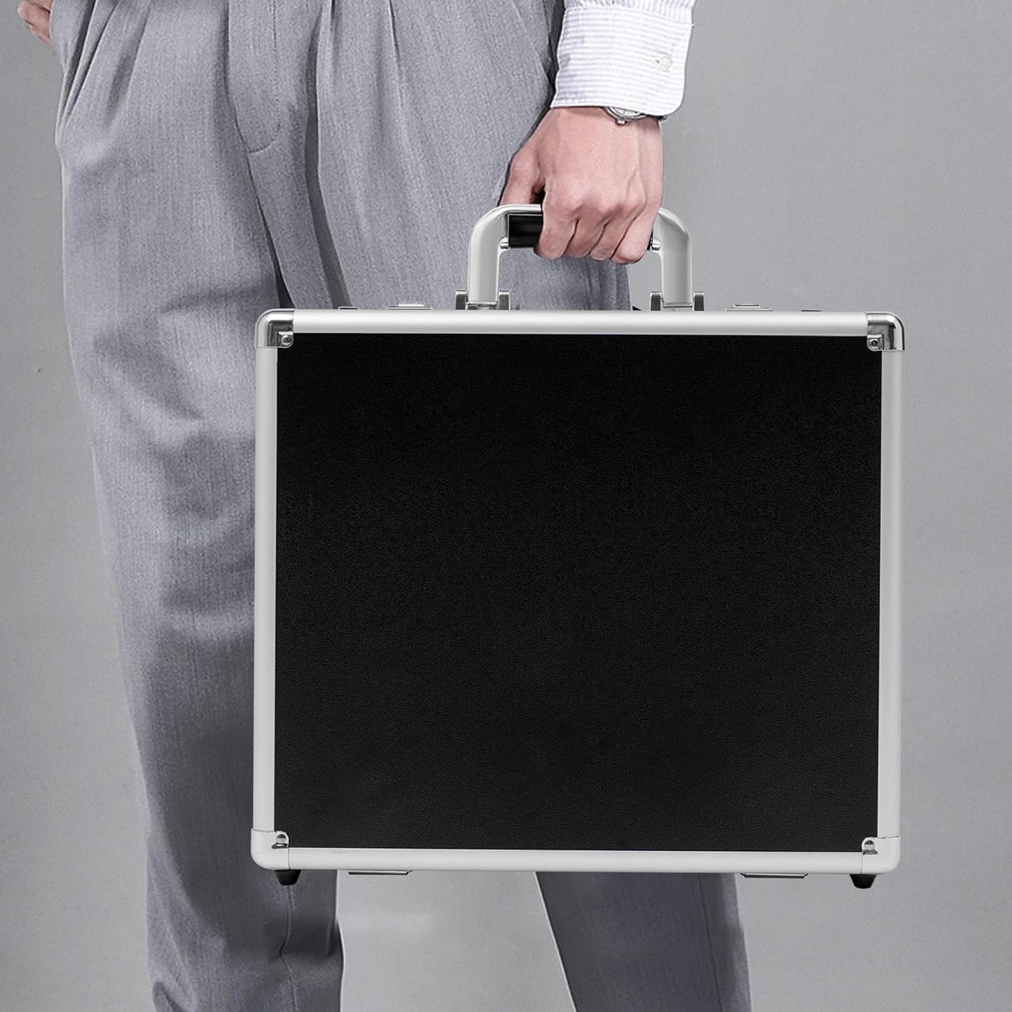 Locking Briefcase, Metal Briefcase w/Strap, Hard Aluminum Carrying Case for Documents/Laptops/Cell Phones