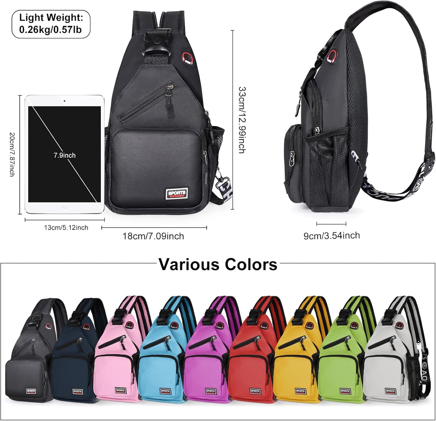 Sling Bag for Women Man Sling Backpack with Convertible Shoulder Strap Casual Backpack Daypack for Travel, Hiking and Daily Commute (Black, Small)