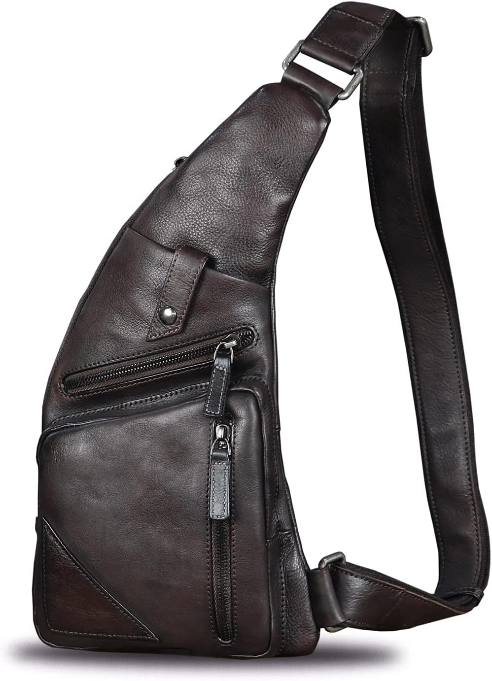 Genuine Leather Sling Bag for Men Vintage Handmade Crossbody Daypack Hiking Backpack Retro Crossbody Shoulder Bags (DarkCoffee)