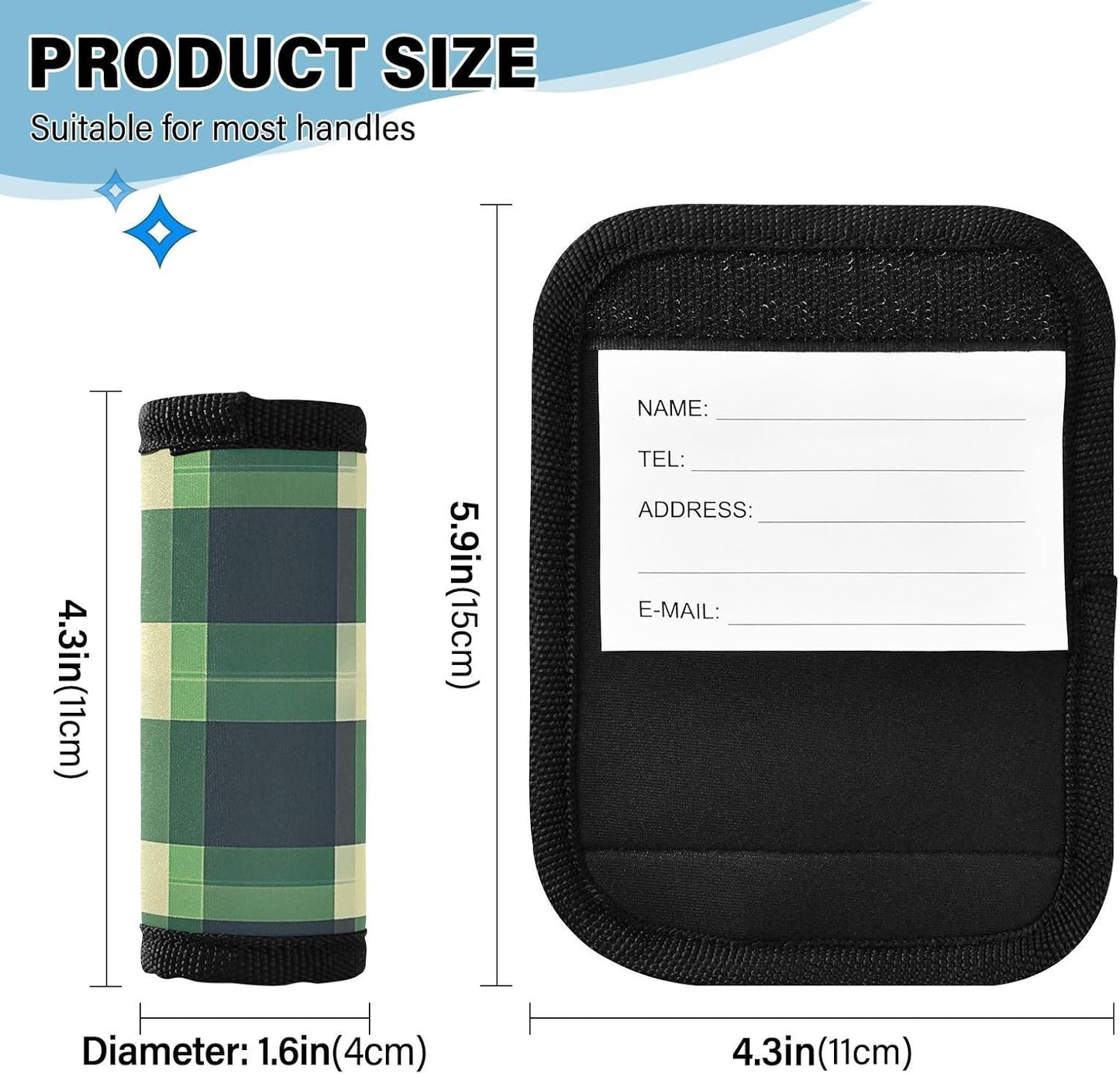 Argyle Plaid Green 4 Pack Luggage Handle Wraps Covers for Suitcase Identifiers Bag Tags Travel Accessories