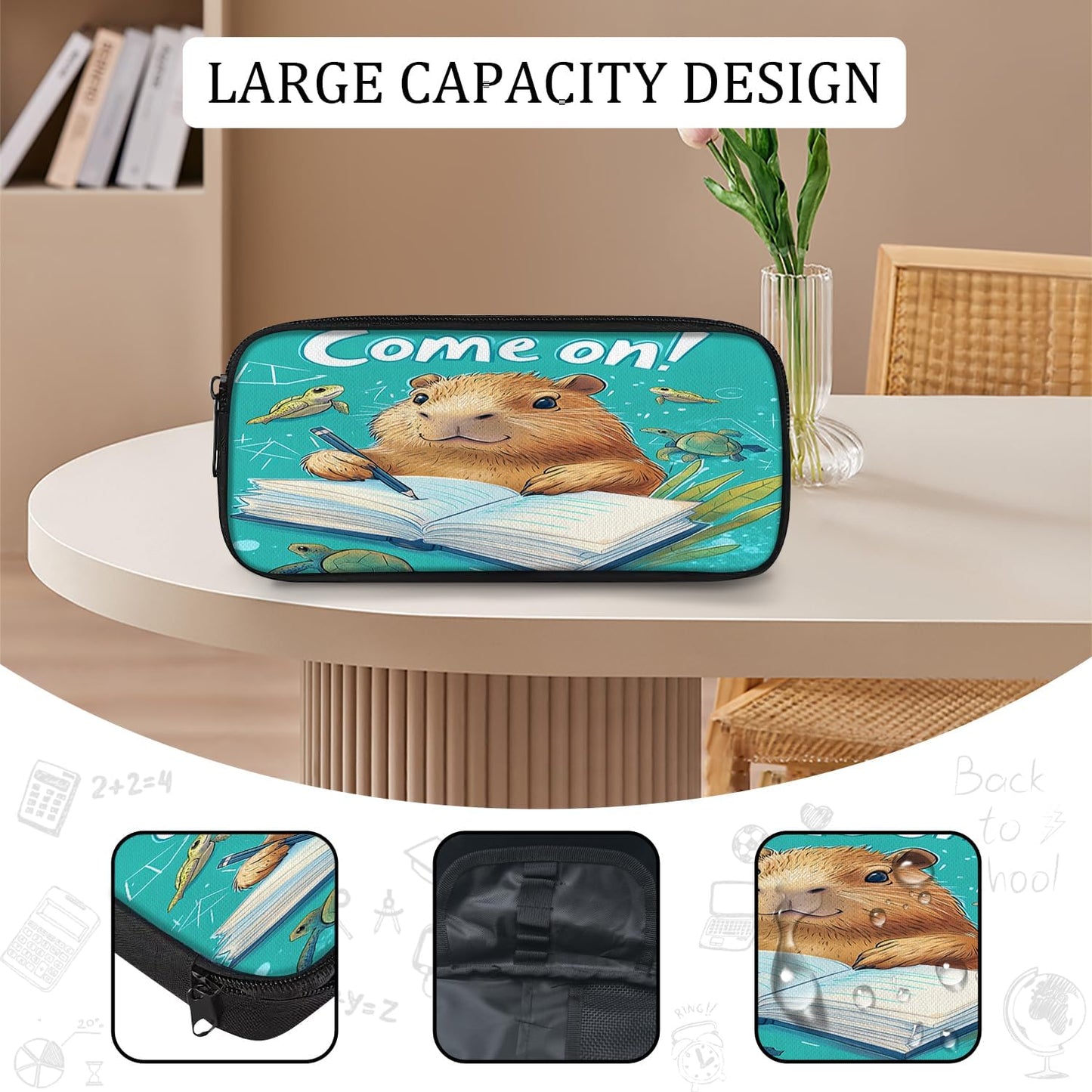 Funny Capybara Backpack School Bag 3PCS Backpack 16 Inch with Lunch Bag Set Lightweight for Teen Boys Girls Kids Elementary Middle School